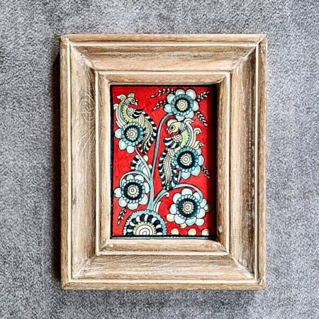 Vintage Hand Painted Kalamkari Floral Bird Frame